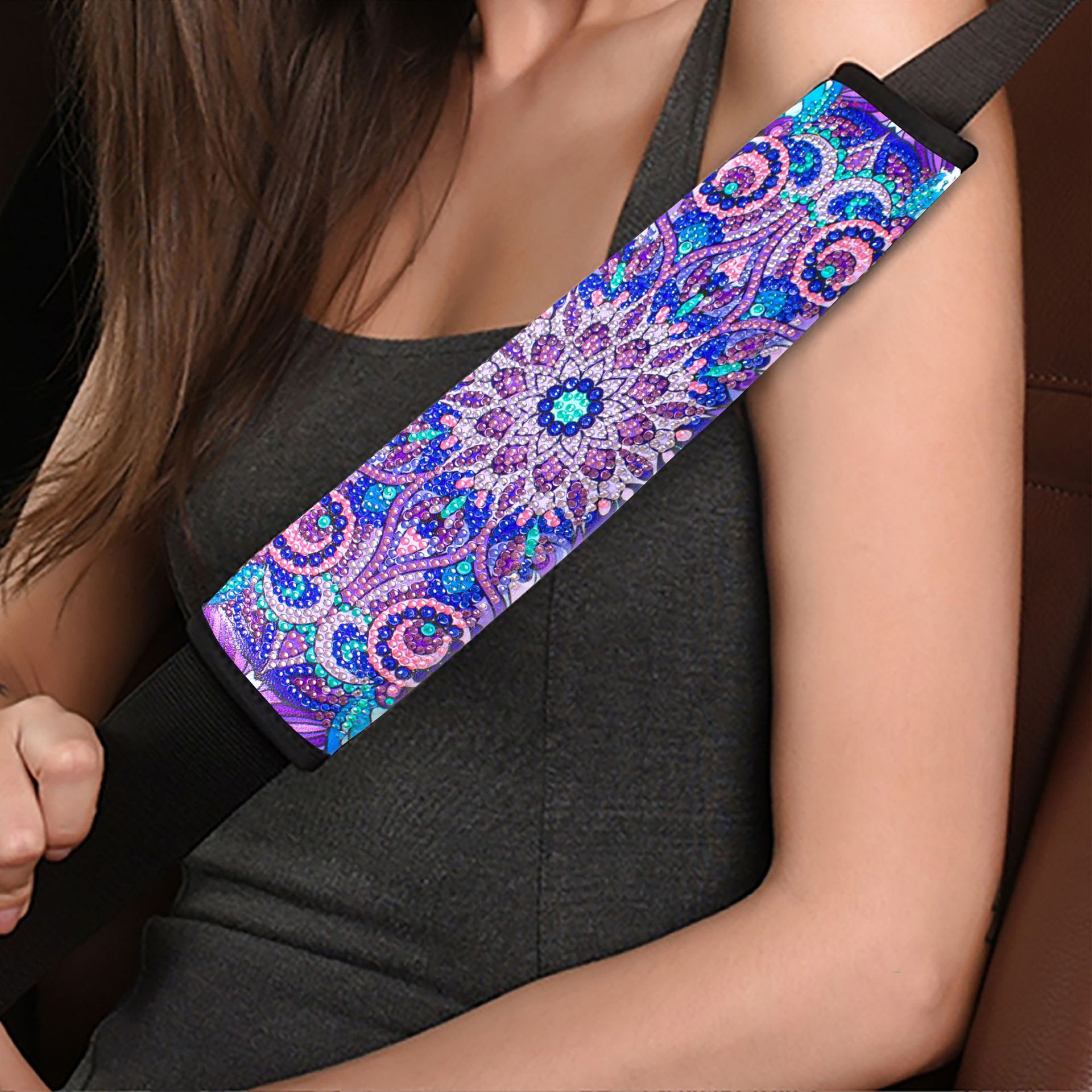 Cross mirror foreign trade 2 handmade crafts painting car seat belt cushion decoration, DIY seat belt protector