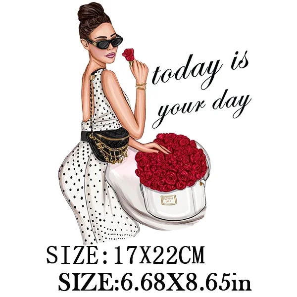 Fashion Girl Iron On Transfer For Clothing DIY Washable Thermal Stickers On T-shirt Funny Design On Hoodies Patch Applique Decor