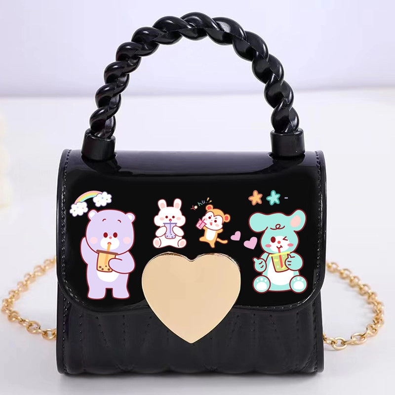 Kid’S Small PVC Cartoon Solid Color Cute Square Flip Cover Crossbody Bag