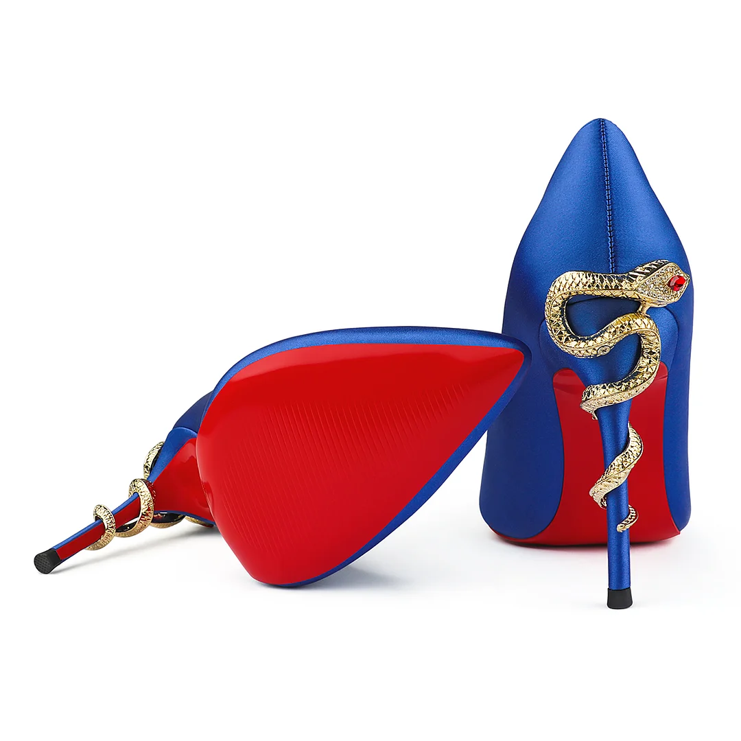 100mm Red Bottom Women's Party Wedding Heels Patent Pumps Special Snake Heels Shoes-MERUMOTE