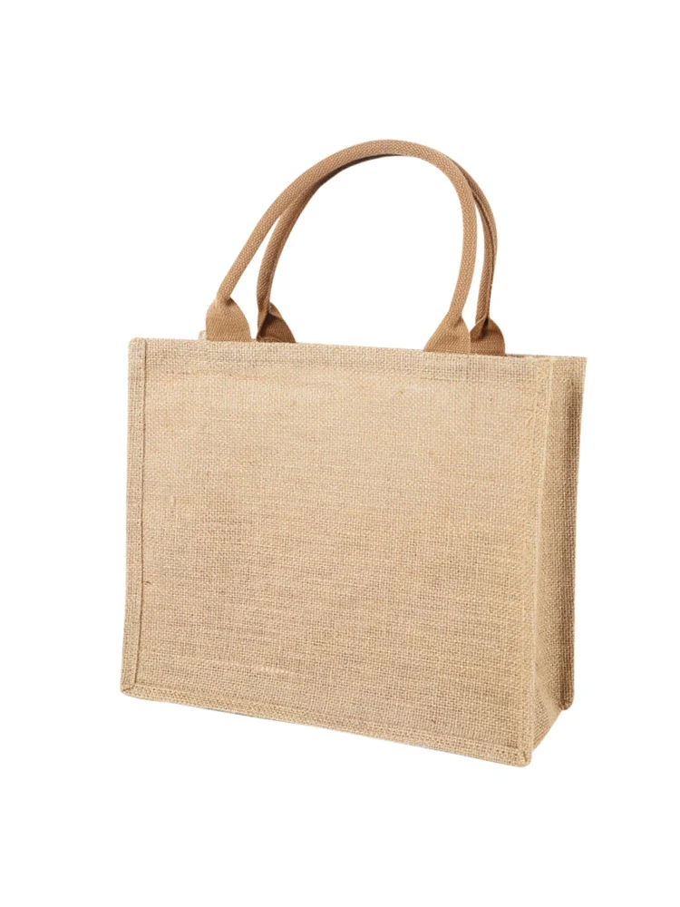 Tote Bag Linen Reusable Handbag Handles Shopping Grocery Bag (35X30X14cm)