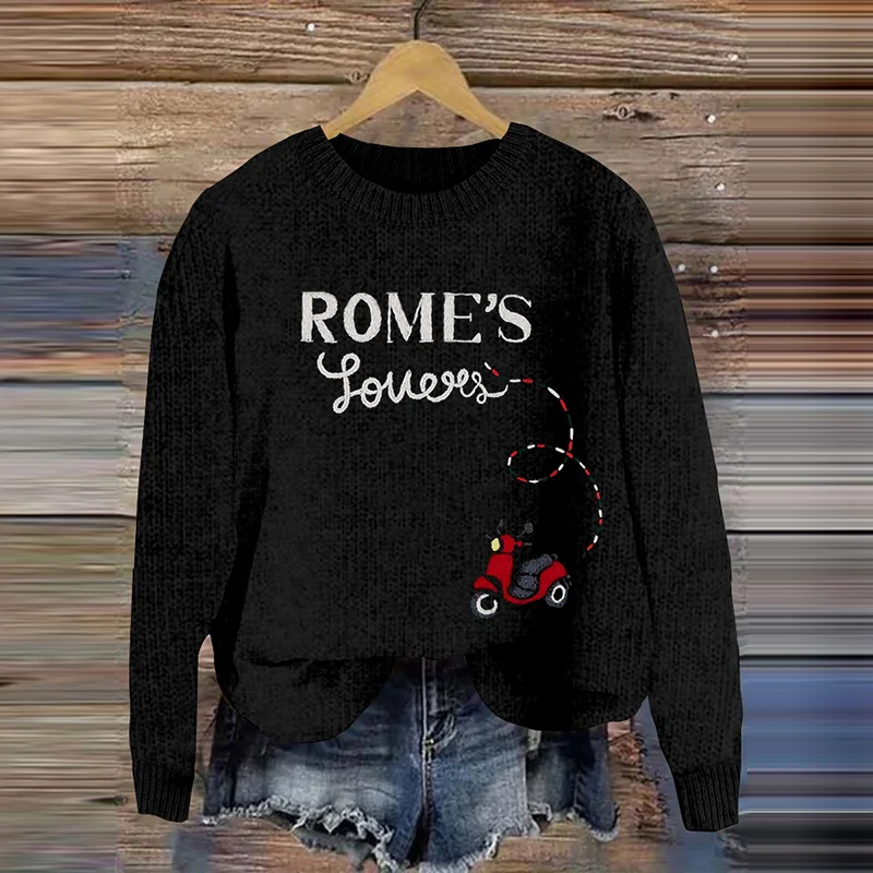 Maglione souvenir da viaggio ricamato Roma Lovers