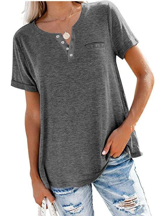 Crew Neck Casual Cotton Short Sleeve Shirts & Tops