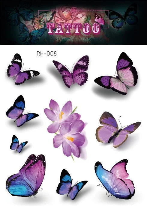 24 Kinds 3D Butterfly Tattoo Flowers Watercolor Temporary Body Art Sticker Disposable Make Up Concealer tatouage temporaire