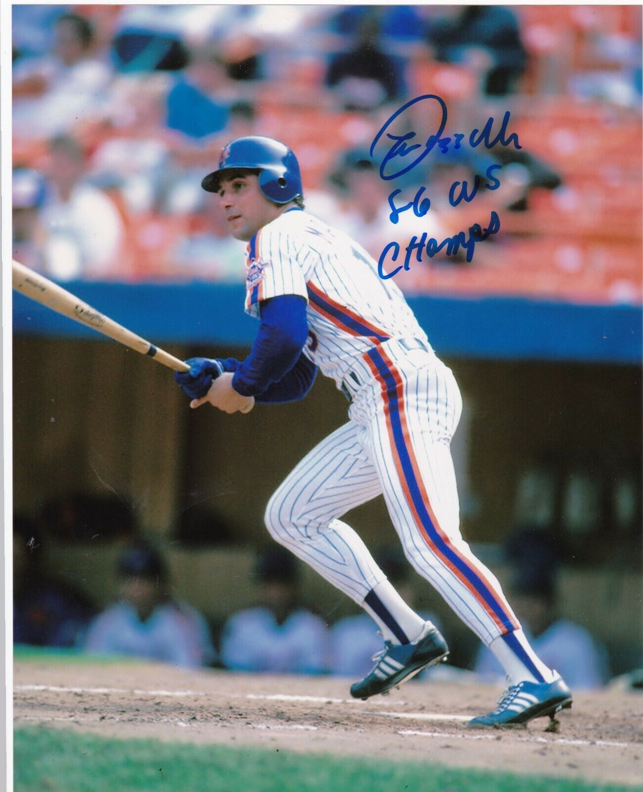 LEE MAZZILLI NEW YORK METS 86 WS CHAMPS ACTION SIGNED 8x10