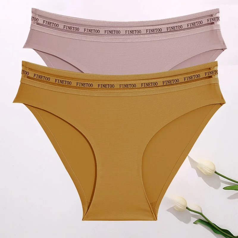 FINETOO 2PCS/Set Women Seamless Panties Lingerie Letter Underpant Ladies 7 Solid Colors L-XXL Woman Sexy Panty Briefs Underwear