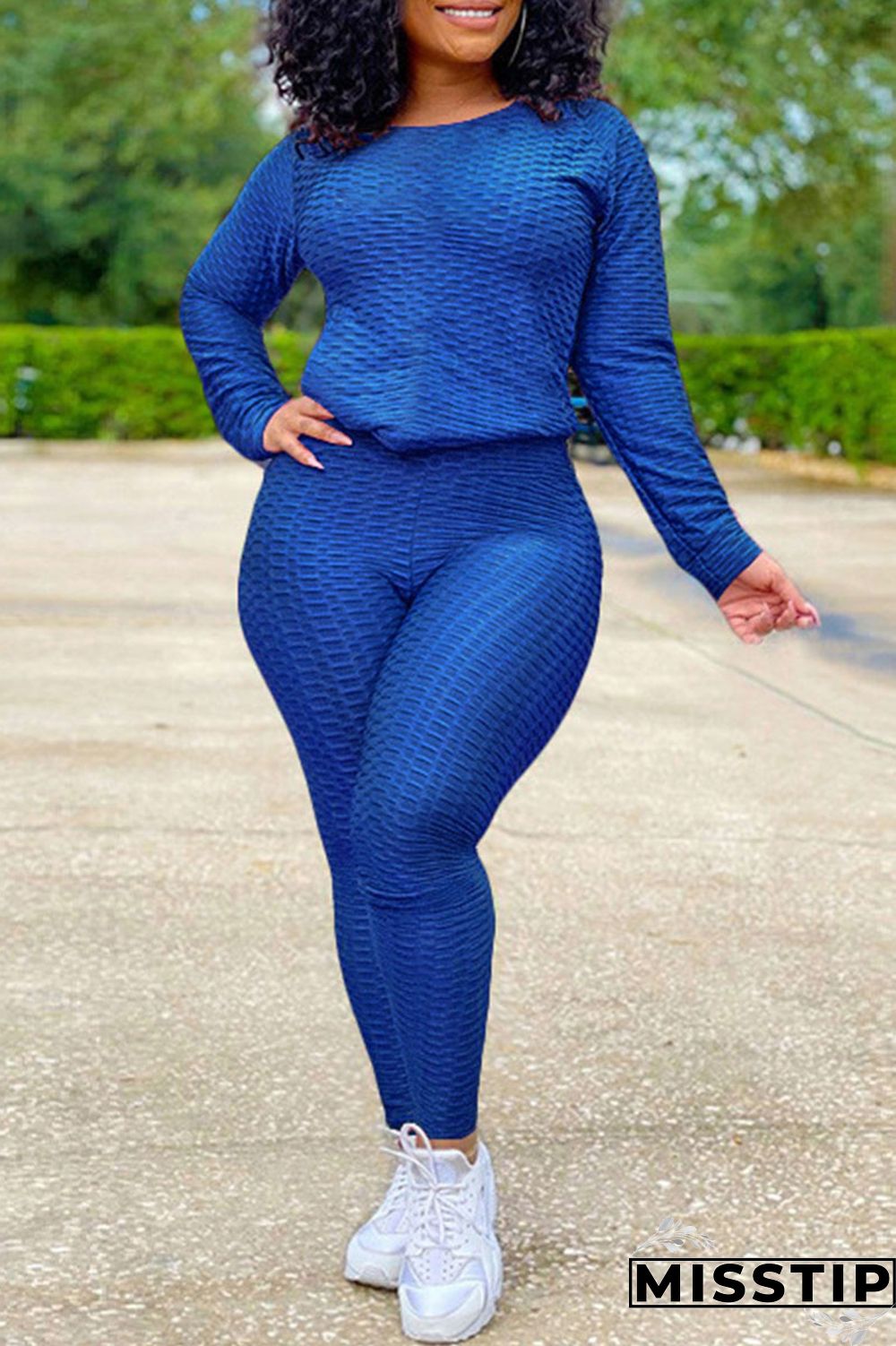 Orange Casual Solid O Neck Long Sleeve Two Pieces