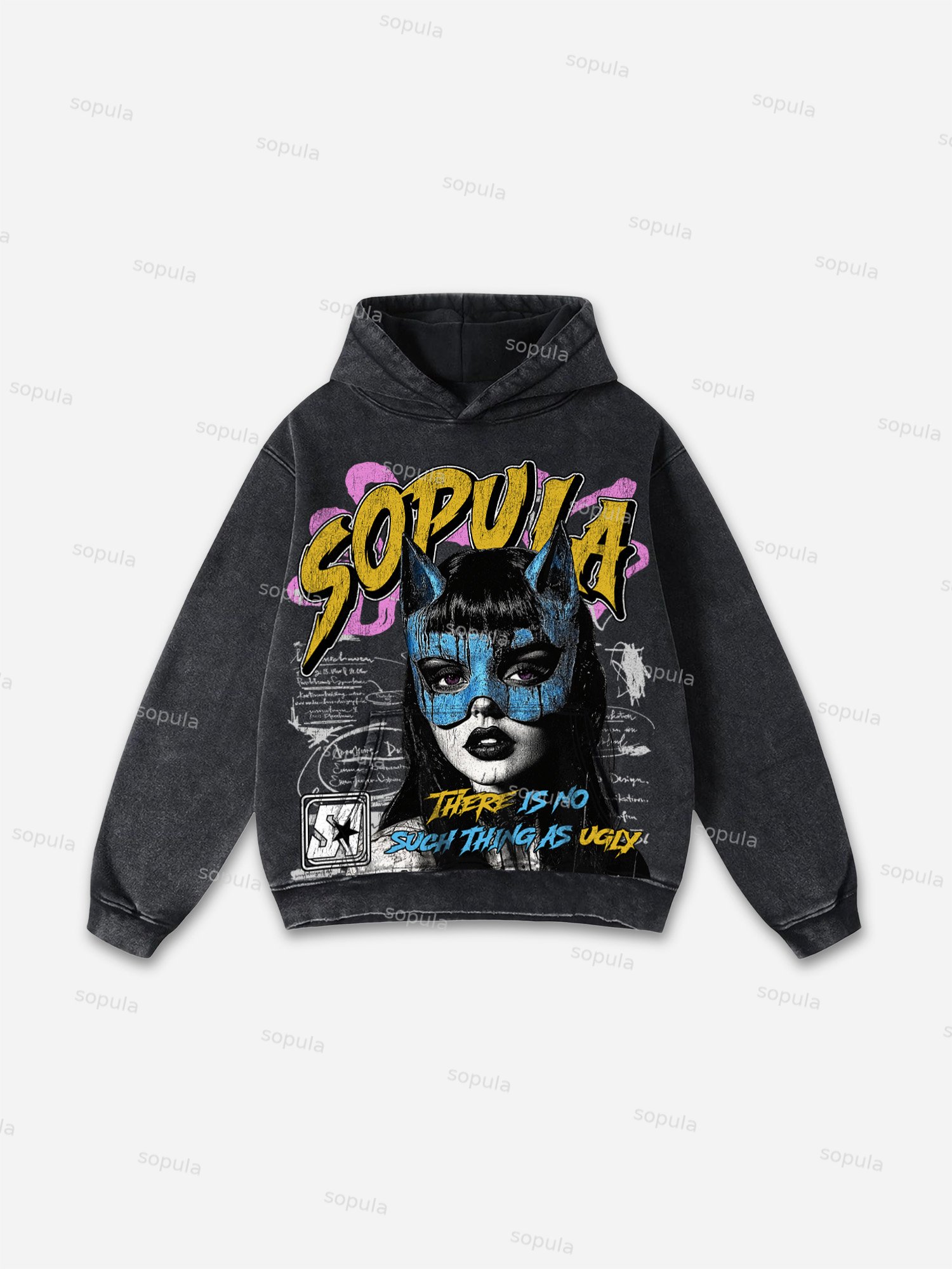Sopula There Is No Such Thing As Ugly Kitten Mask Washed Hoodie - SOPULA