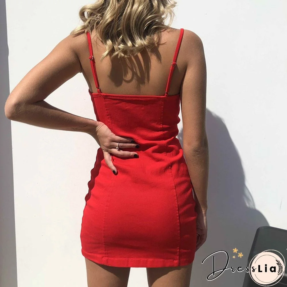 Sexy Dress Women Summer Casual Solid Mini Sleeveless Dresses Club Party V-neck Streetwear Dress
