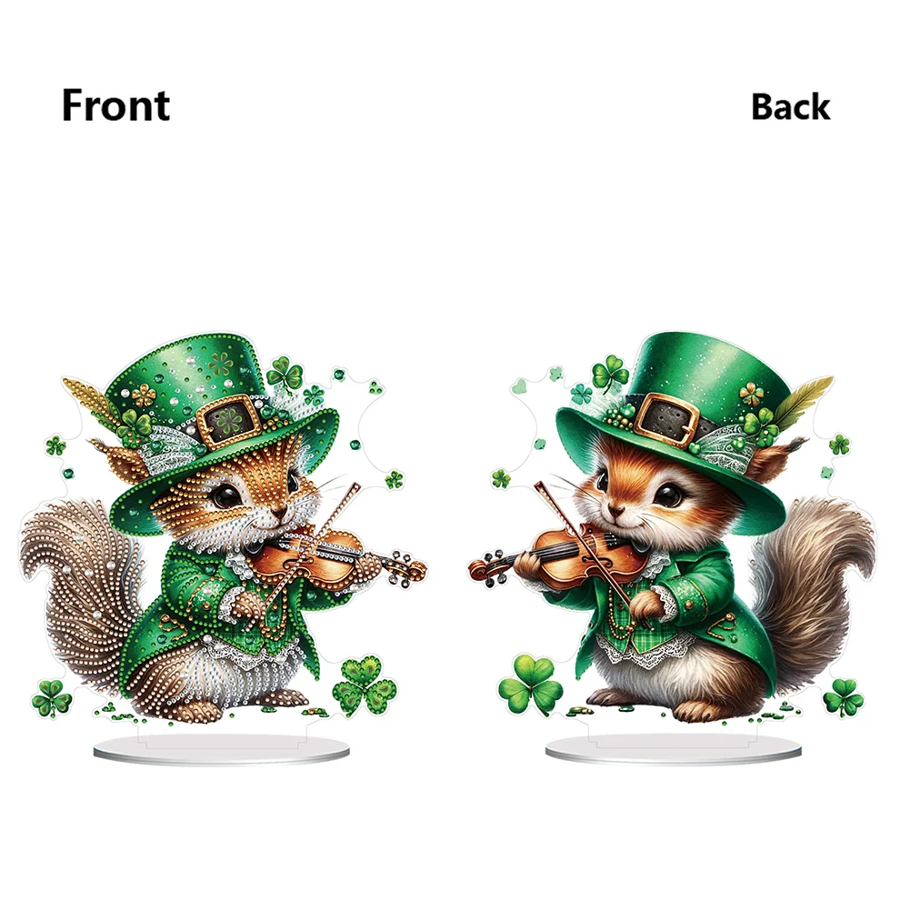 DIY Acrylic St. Patricks Day Squirrel Special Shape Diamond Painting Tabletop Ornament Creative Home Decor & Gift Idea for Adults - Relaxing Craft Activity