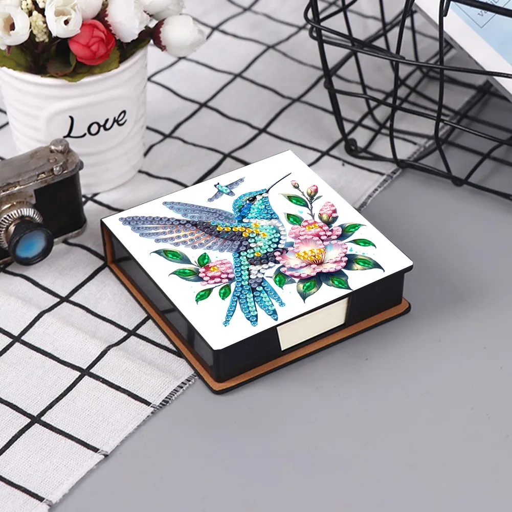 5D DIY PU Diamond Art Note Box with 160 Sheets Paper Memo Pad Holder (Bird)