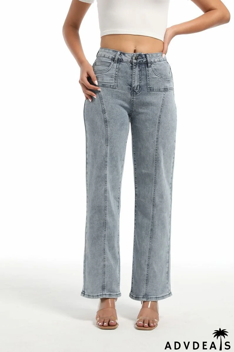 Women Casual retro blue denim trousers