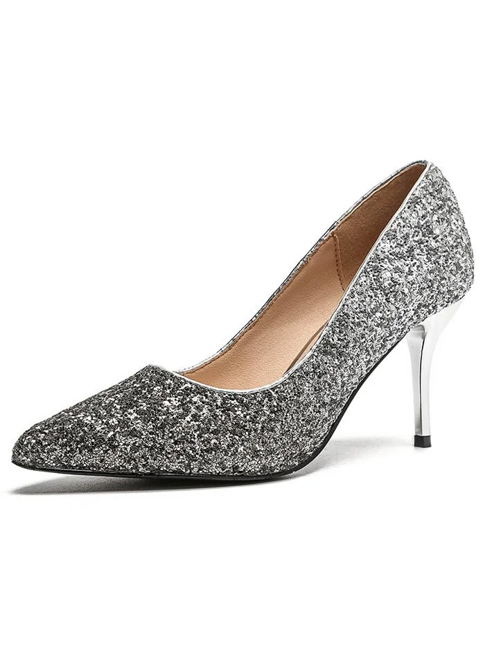 Fashion gradient sequins high point toe sexy stiletto shoes