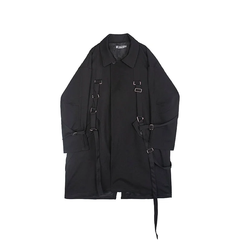 [EAM] Loose Fit Black Buckle Asymmetrical Big Size Long Jacket New Lapel Long Sleeve Women Coat Fashion Tide Spring 2021 1S655