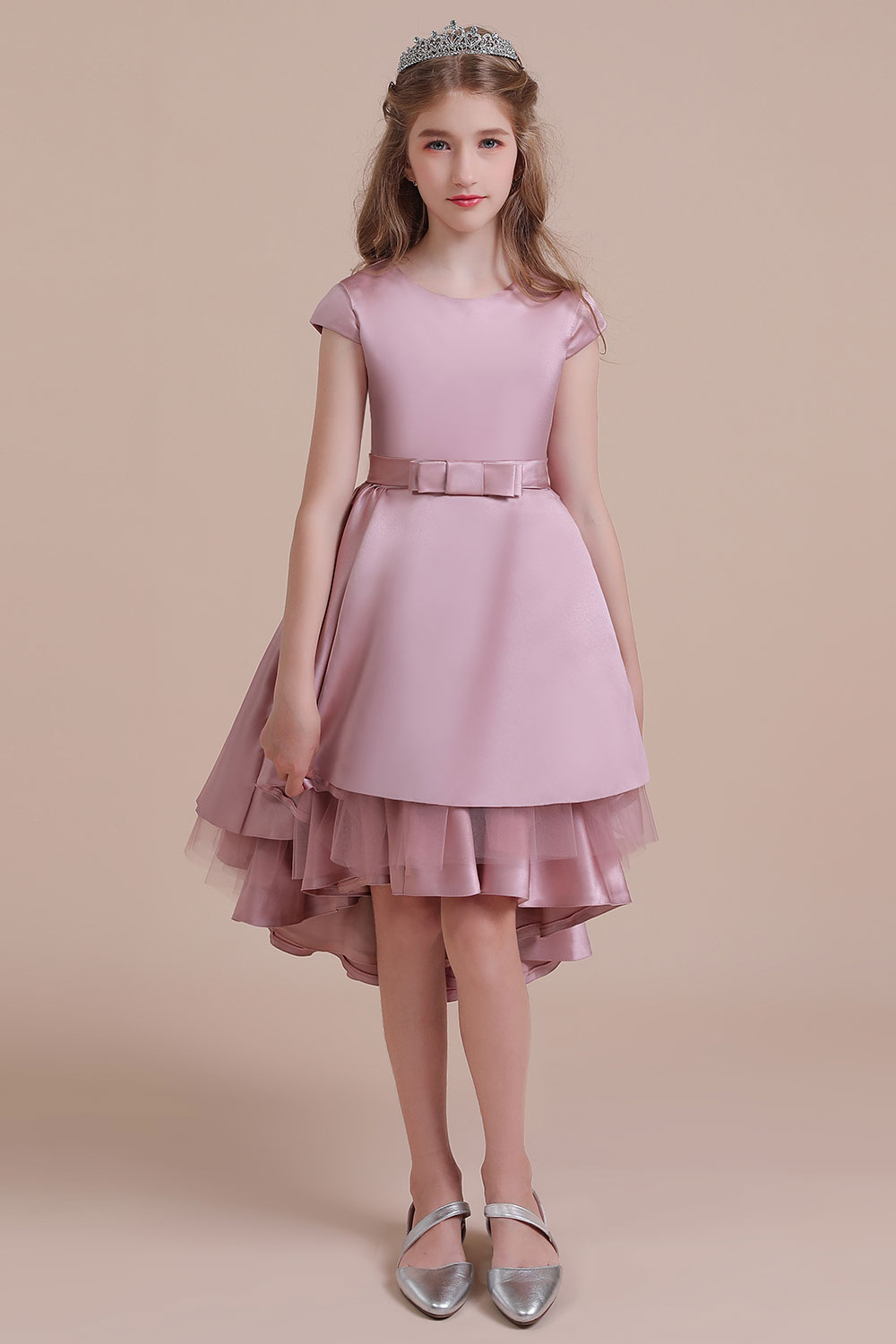 Beautiful Lovely Cap Sleeves Dusty Pink Flower Girl Dress A-line Satin Hi-Lo - lulusllly