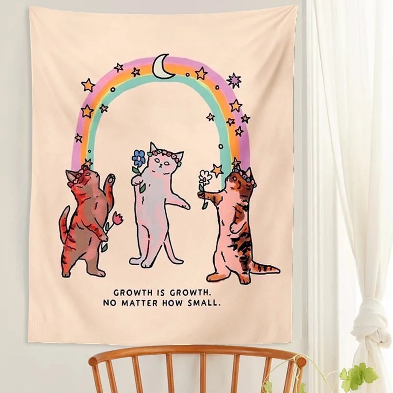Cute Cat Tapestry sunshine rainbow Wall Hanging Cartoon Cat Bohemian Decoration Home for Living Room Kids Room Bedroom Wall Art