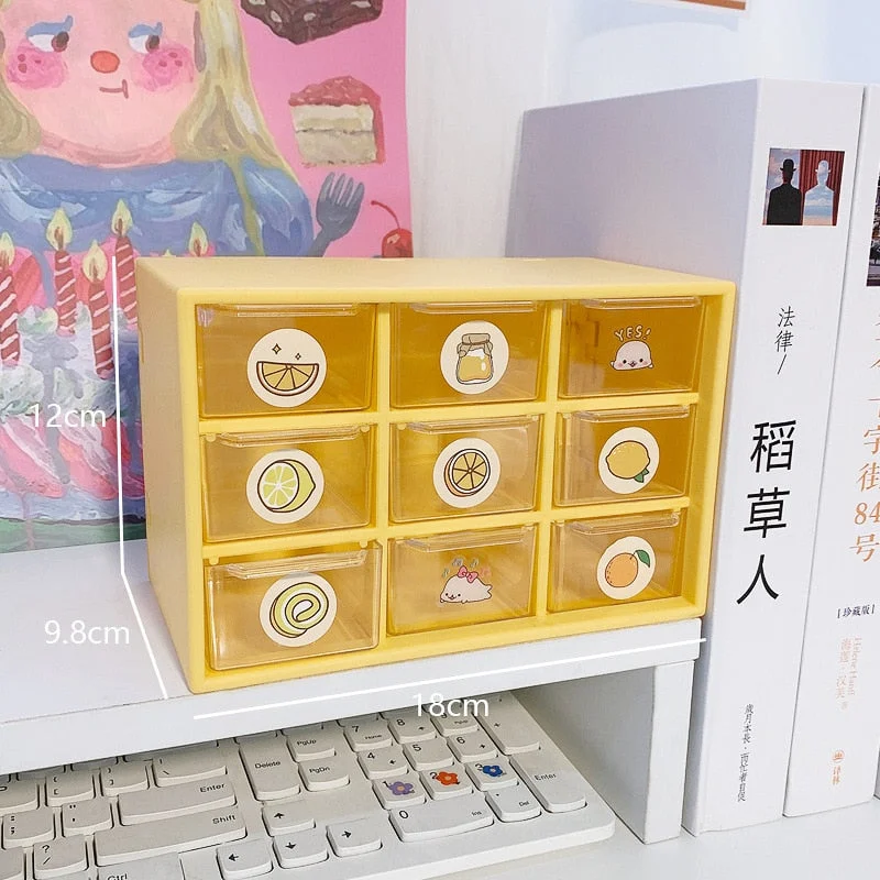 W&G Kawaii Nine Grid Desktop Storage Box Drawer Dust-proof Cosmetics Jewelry Nail Stuff Organizer Shelf Makeup Organizing Case