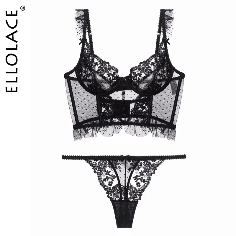 Billionm Fancy Lingerie Lace Ruffles Transparent Bra Embroidery Female Underwear High Quality Seamless Sexy Outfits For Woman