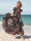 Beautiful Bohemia Floral-Print Cap Sleeve Deep V Neck Elastic Waist Maxi Dress