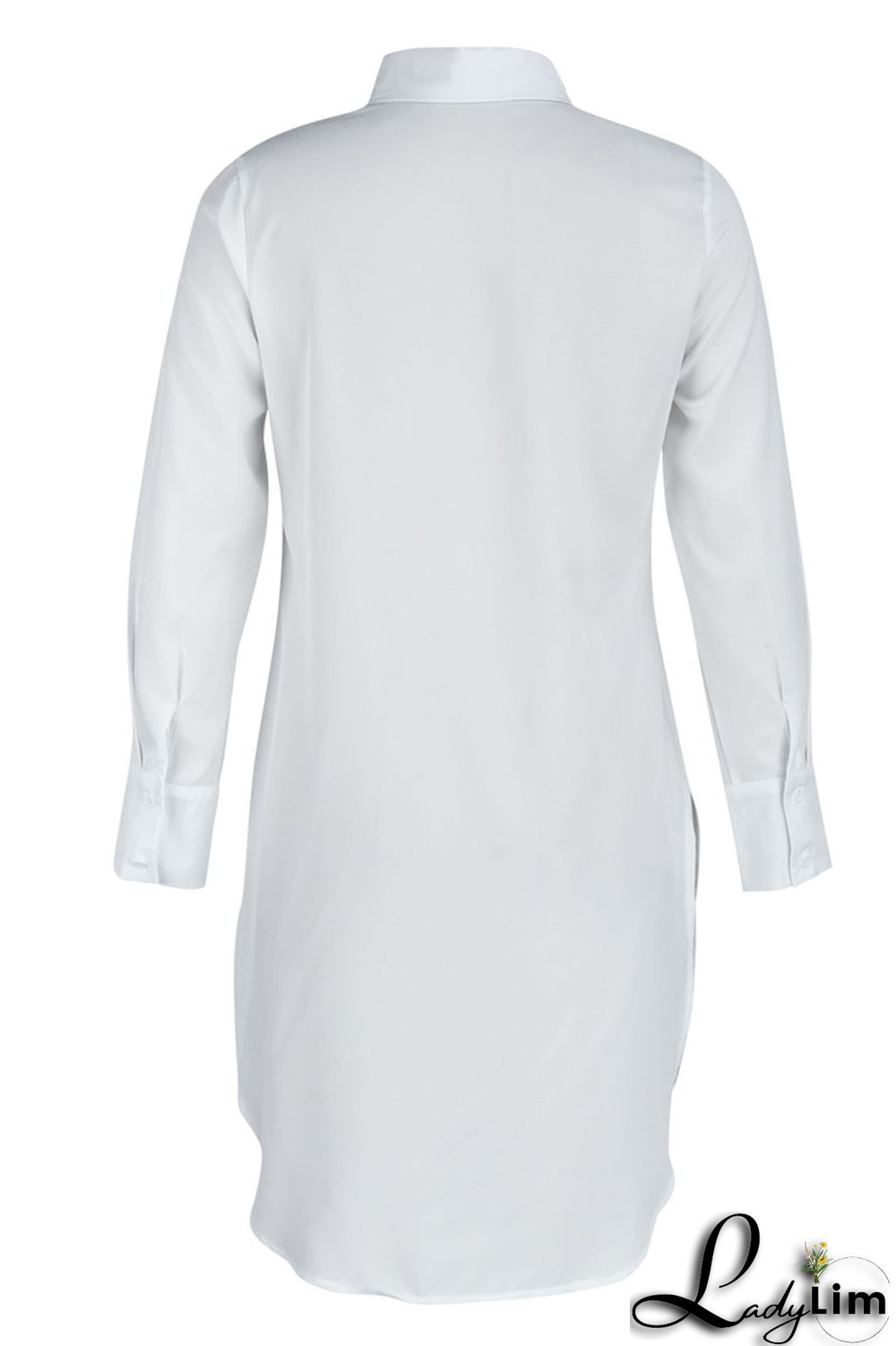 White Casual Solid Patchwork Buckle Asymmetrical Turndown Collar Tops