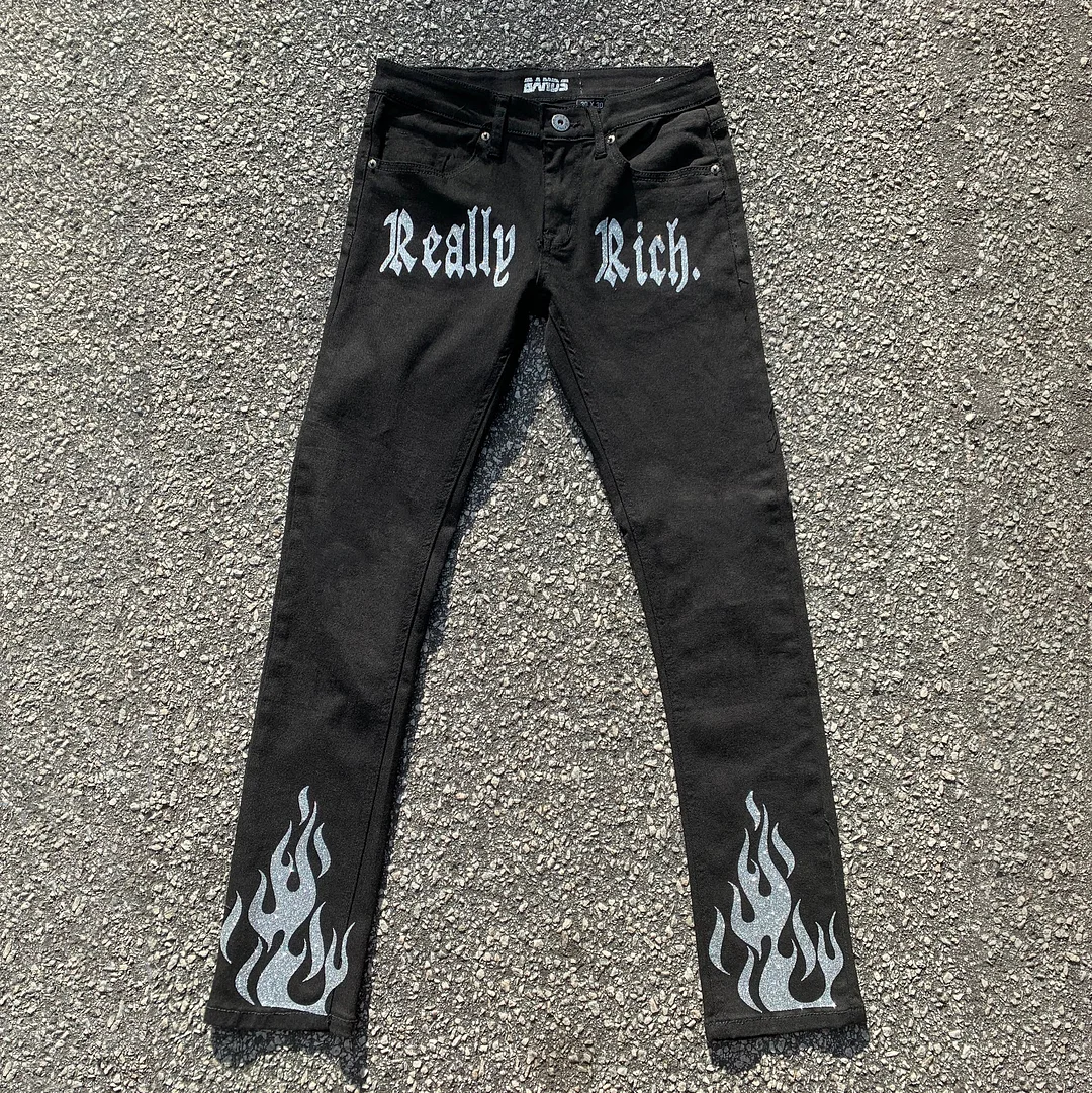Street style character flame print trousers