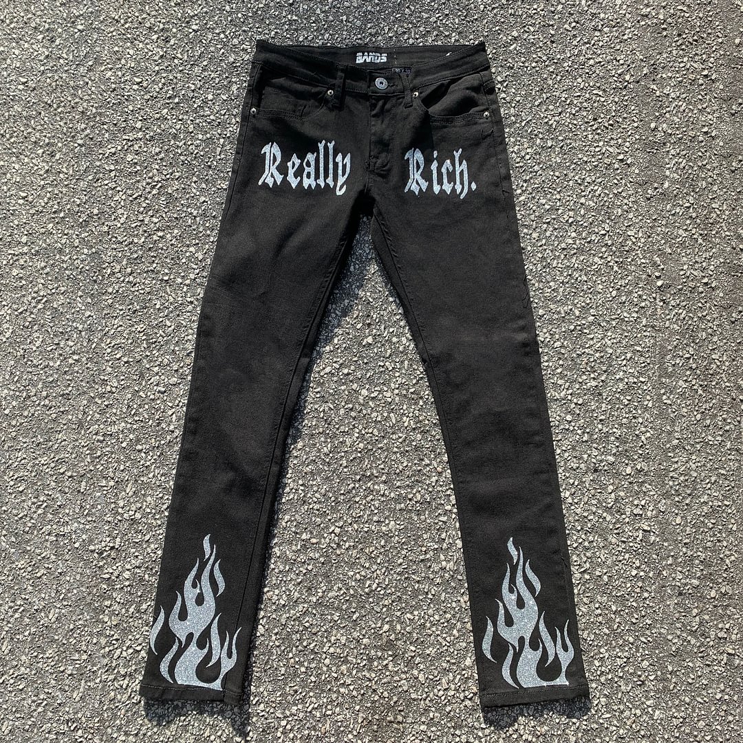 Street style character flame print trousers