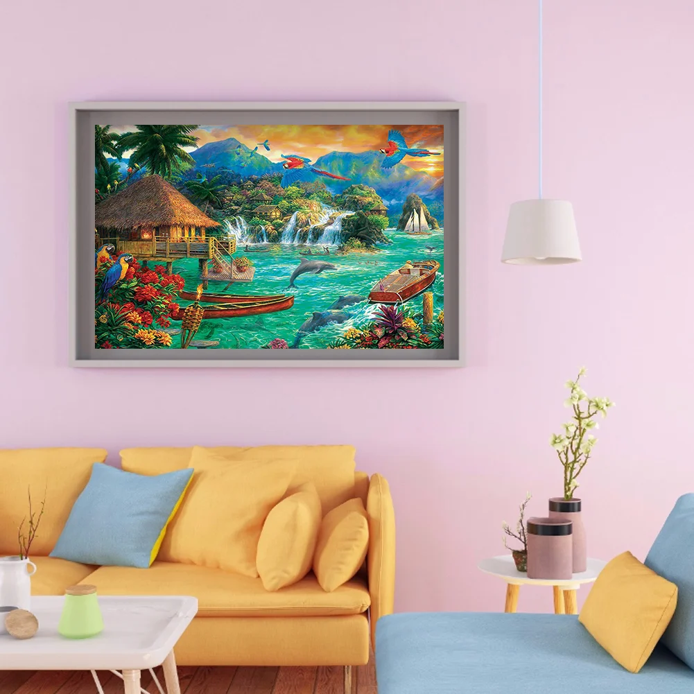 Full Round Diamond Painting 50*40cm - Dolphin And Parrot