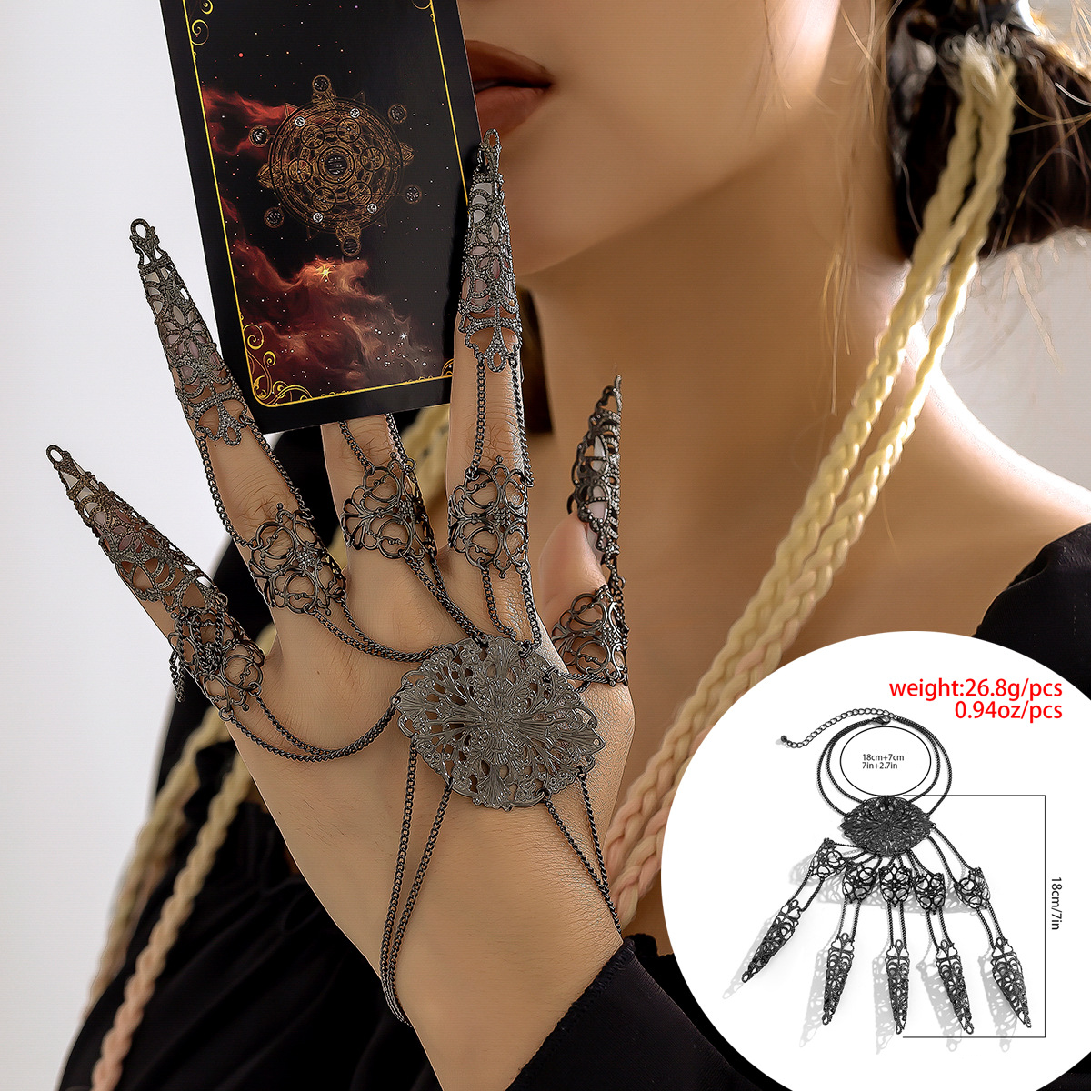 Gothic Glam Halloween Bracelet - Crossbody Chain with Tassel Nail Finger Loop