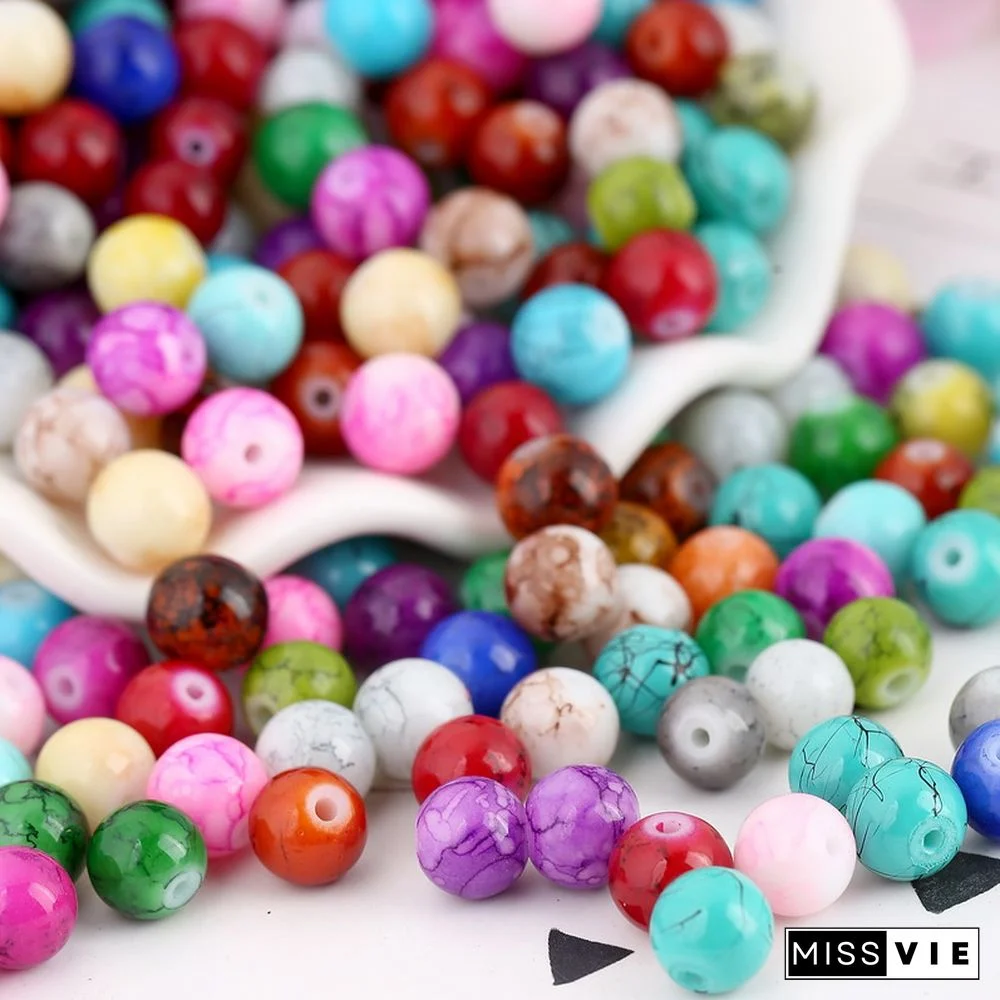 NEW 4-10mm Mix-color Round Pattern Glass Beads Loose Spacer Beads For Jewelry Making DIY Bracelets Earrings