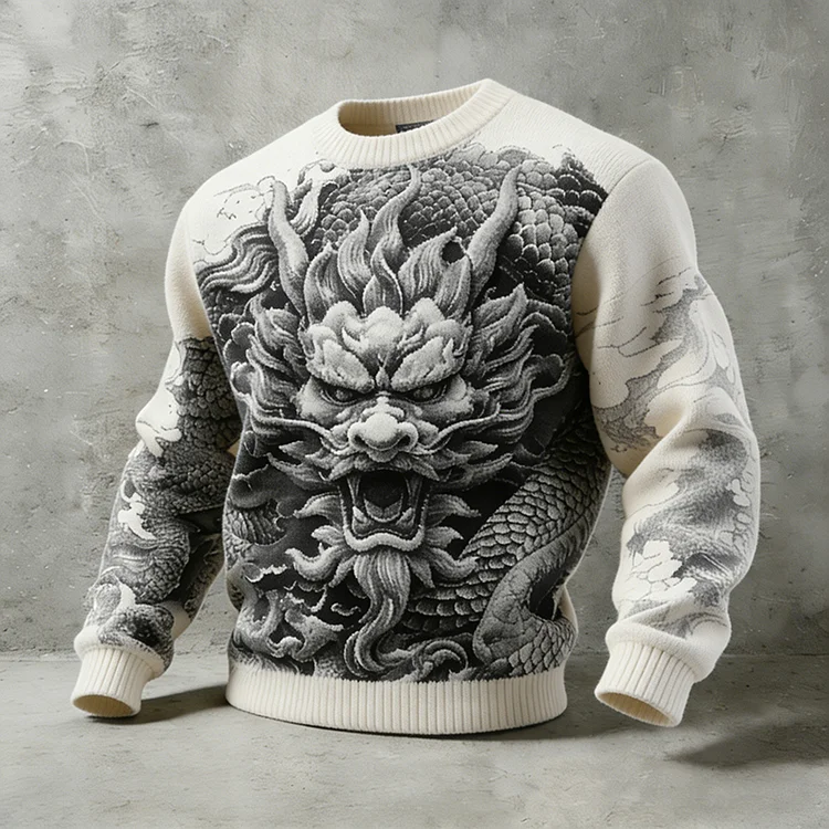 Men's Celtic Dragon Pattern Comfortable Crew Neck Sweater