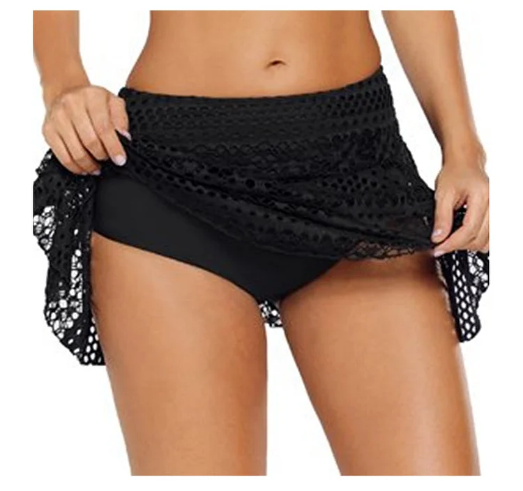 Crochet lace anti-glare beach skirt lace high waist triangle swimming trunks women socialshop