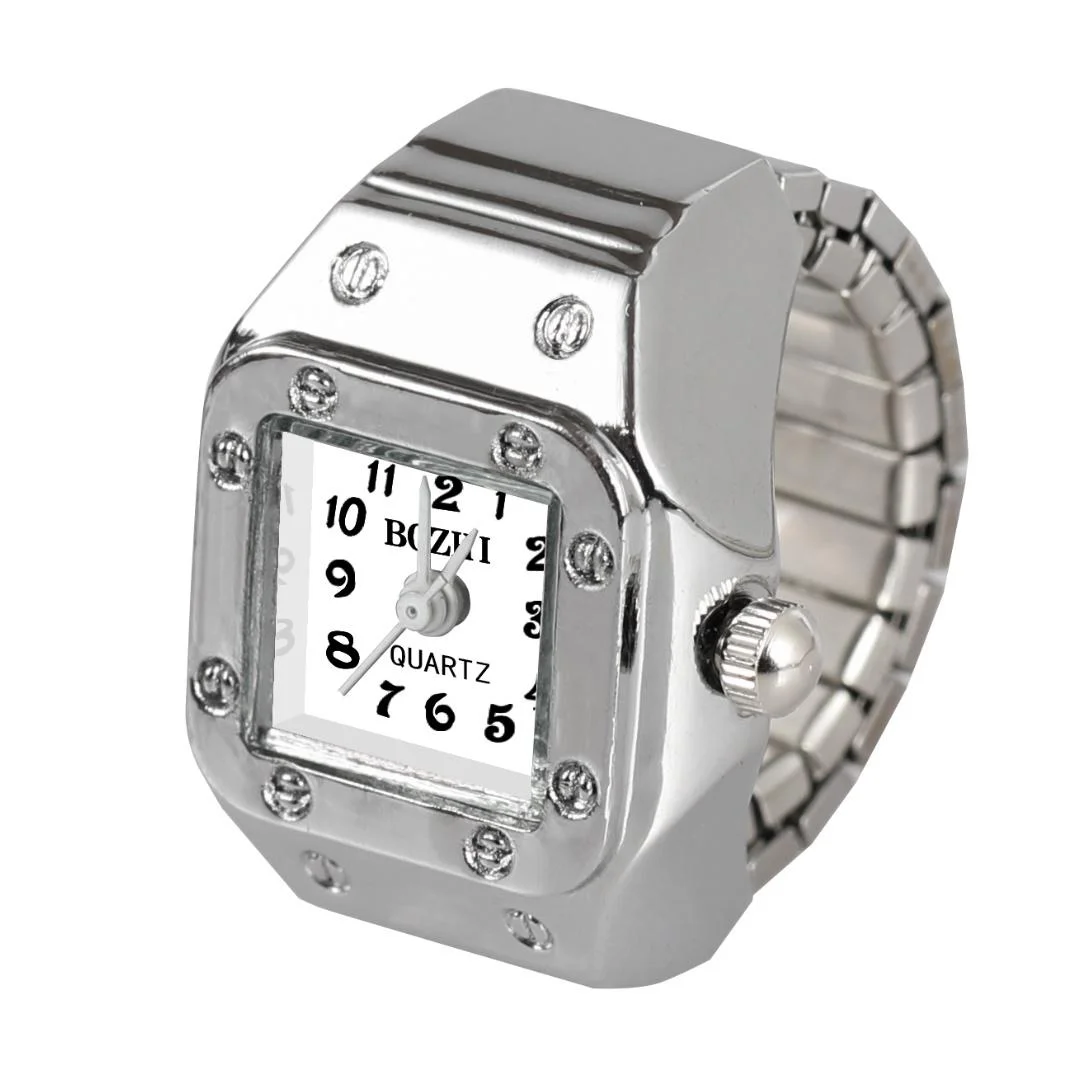 1pc Men's Quartz Watch Ring With Watch Digit Dial Rectangle Unisex Fashion Artificial Jewelry Gifts, Not Waterproof