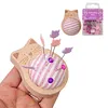 Cute Cat Pin Cushion Kit with 80 Craft Positioning Pins Needle Holders Wooden Base Adorable Pincushion for Quilting Needlepoint DIY Projects