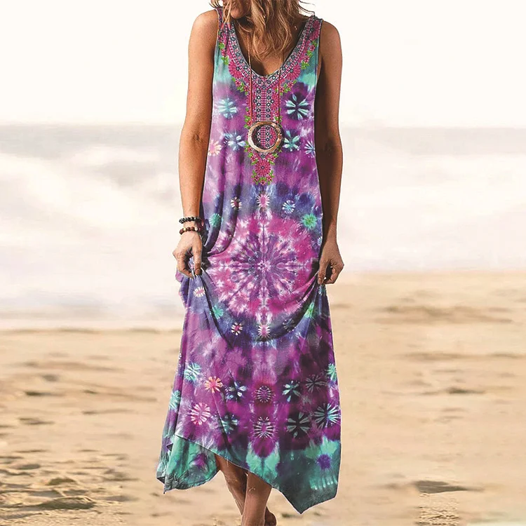 Tie Dye Print Handkerchief Hem Dress