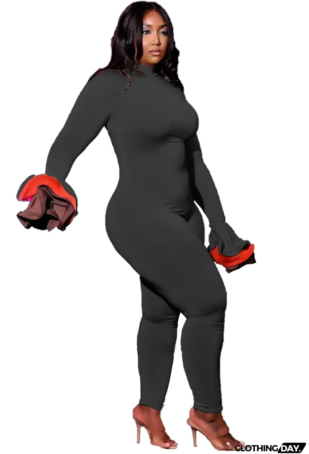 Women Spring Black Long Sleeves Basic Jumpsuit