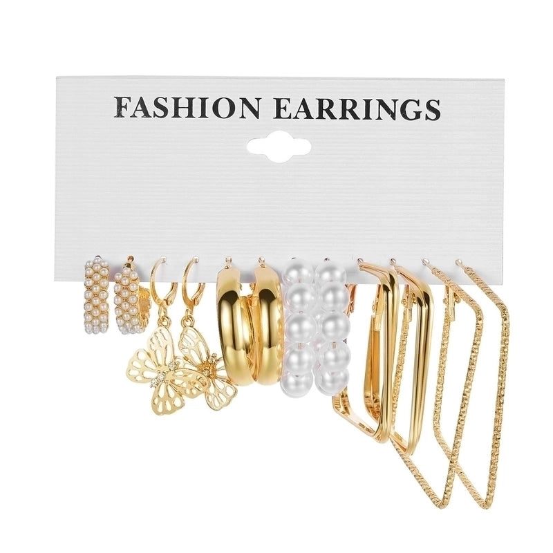 Retro Round Alloy Plating Artificial Pearls Women’s Earrings Ear Studs 6-piece Set