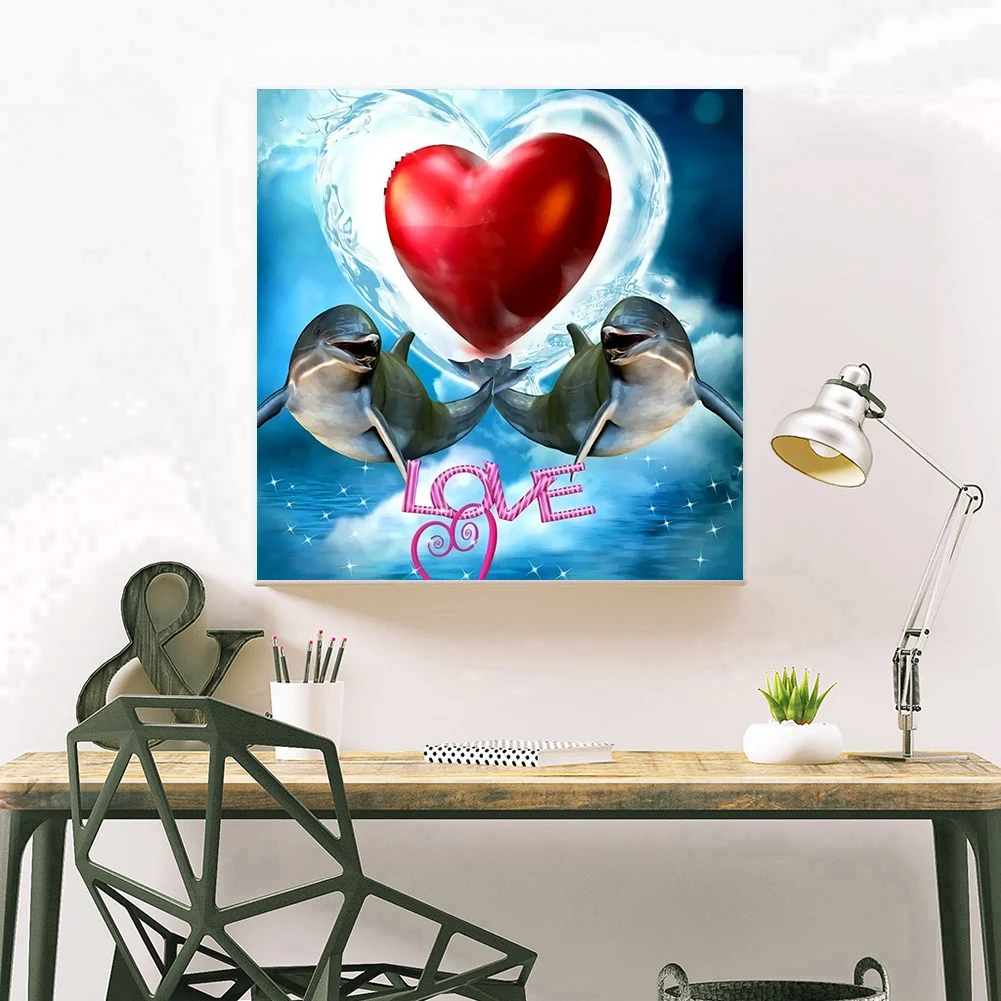Full Round Diamond Painting 30*30cm - Love Dolphin