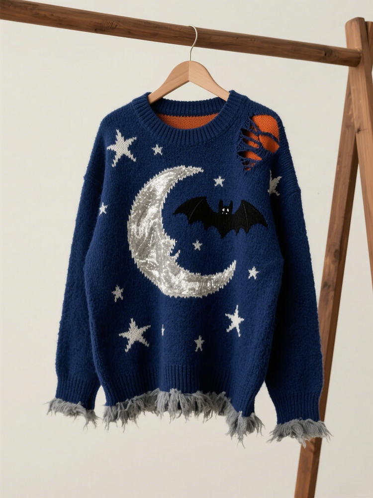 Halloween Contrast Patch Comfort Knitted Sweater