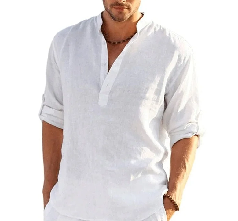 Inongge New Men's Linen Long Sleeve T-Shirt Solid Color Loose Casual Oversized T Shirt  Cotton Linen Shirt Plus Size Shirts Men