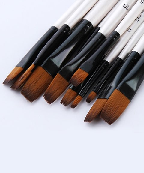 12 Pcs Flat Paint Brush Set