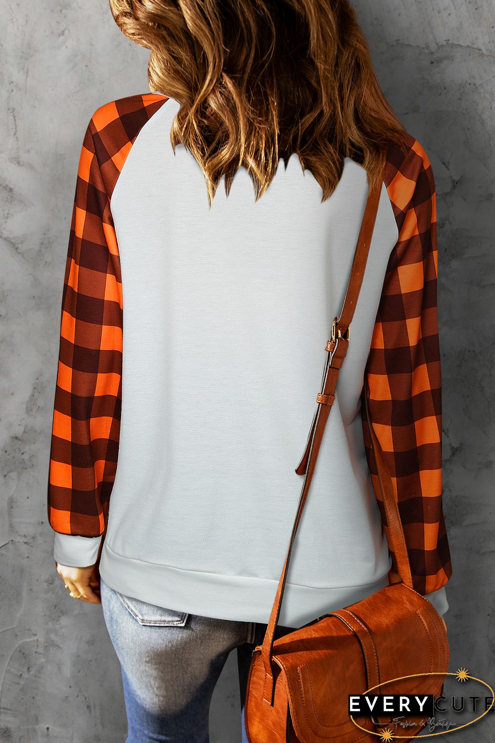 Orange Thankful Pumpkin Graphic Plaid Long Sleeve Top