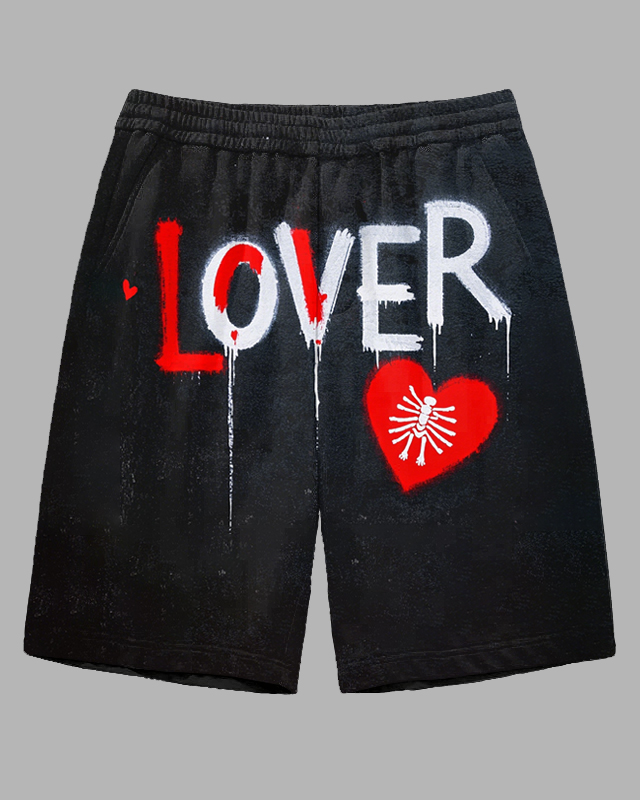 Big Men's Daily Casual Fashion Heart and LOVER Letter Printed Shorts