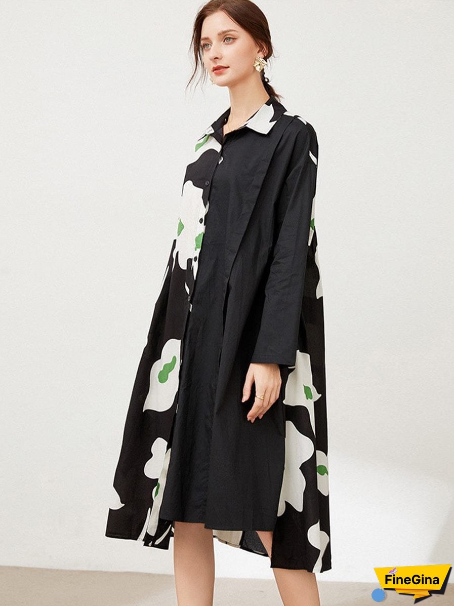 Size Curve Dresses Plus Size Loose Elegant Floral Pattern Stitching Midi Dress