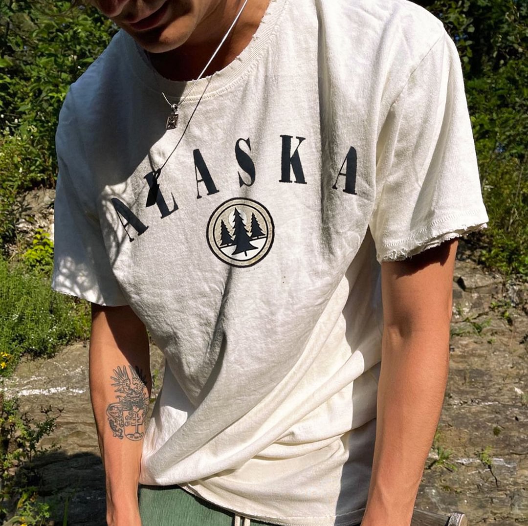 Men's Vintage Alaska Print T-Shirt、、URBENIE