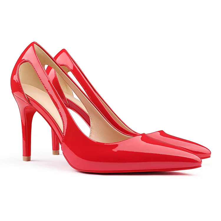 90mm Women's Pointed Toe Side Hollow High Heels Red Bottoms Pumps Dress Shoes VOCOSI VOCOSI