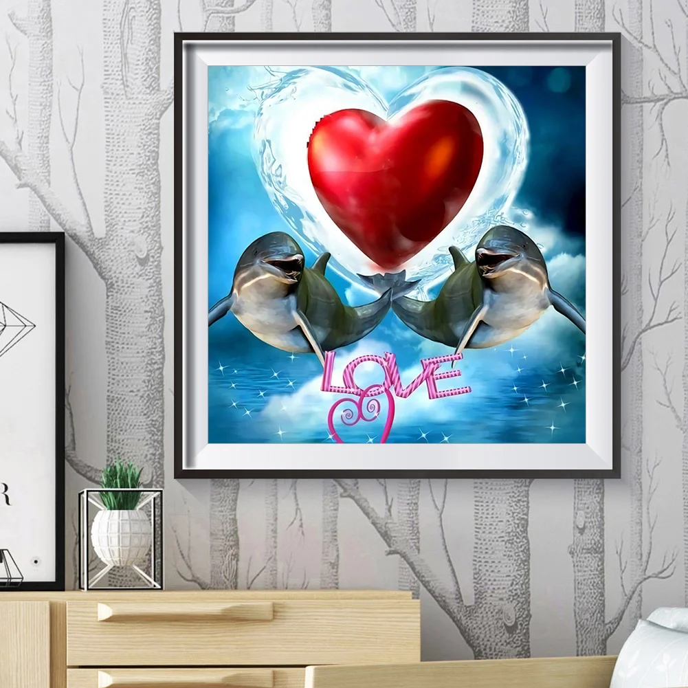 Full Round Diamond Painting 30*30cm - Love Dolphin