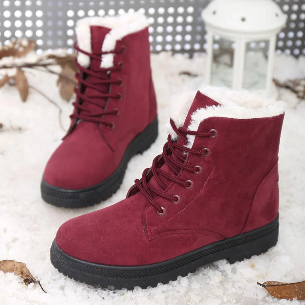 Smiledeer Women's autumn and winter thickened warm lace-up snow boots
