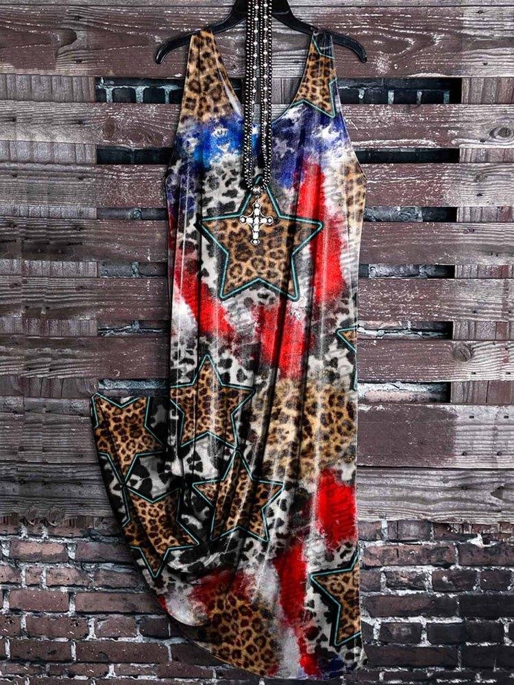 Star Leopard Print Sleeveless Maxi Dress
