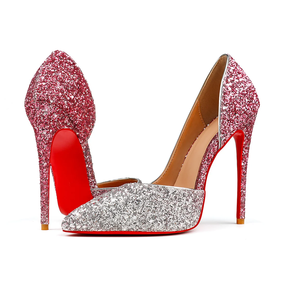 100mm Women's Pointed Toe Red Bottom Shiny Party Daily Wedding Pumps-MERUMOTE