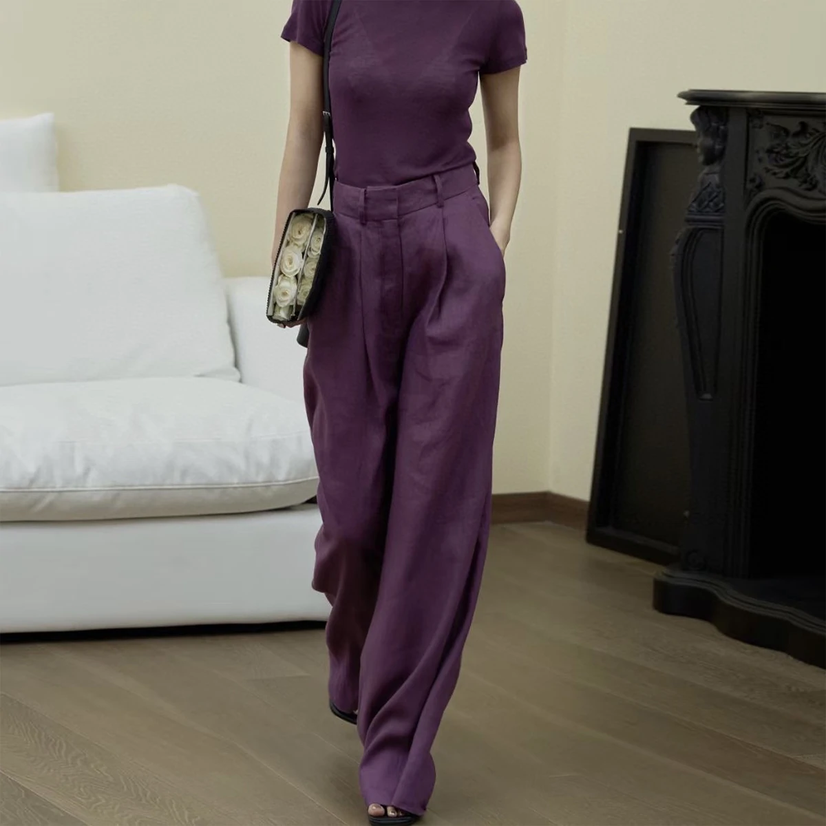 Linen Pants Women 100% Linen High Waisted Wide Leg Trousers REAL SILK LIFE